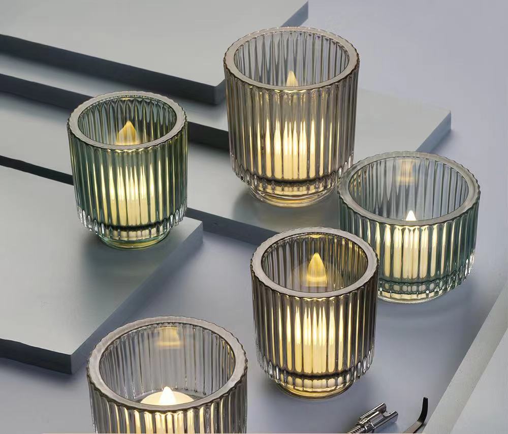 Vertical stripes glass jar for candles