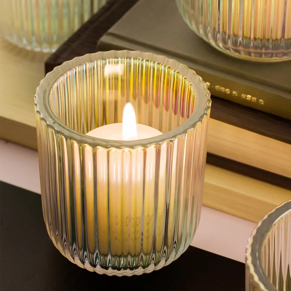 Vertical stripes glass jar for candles